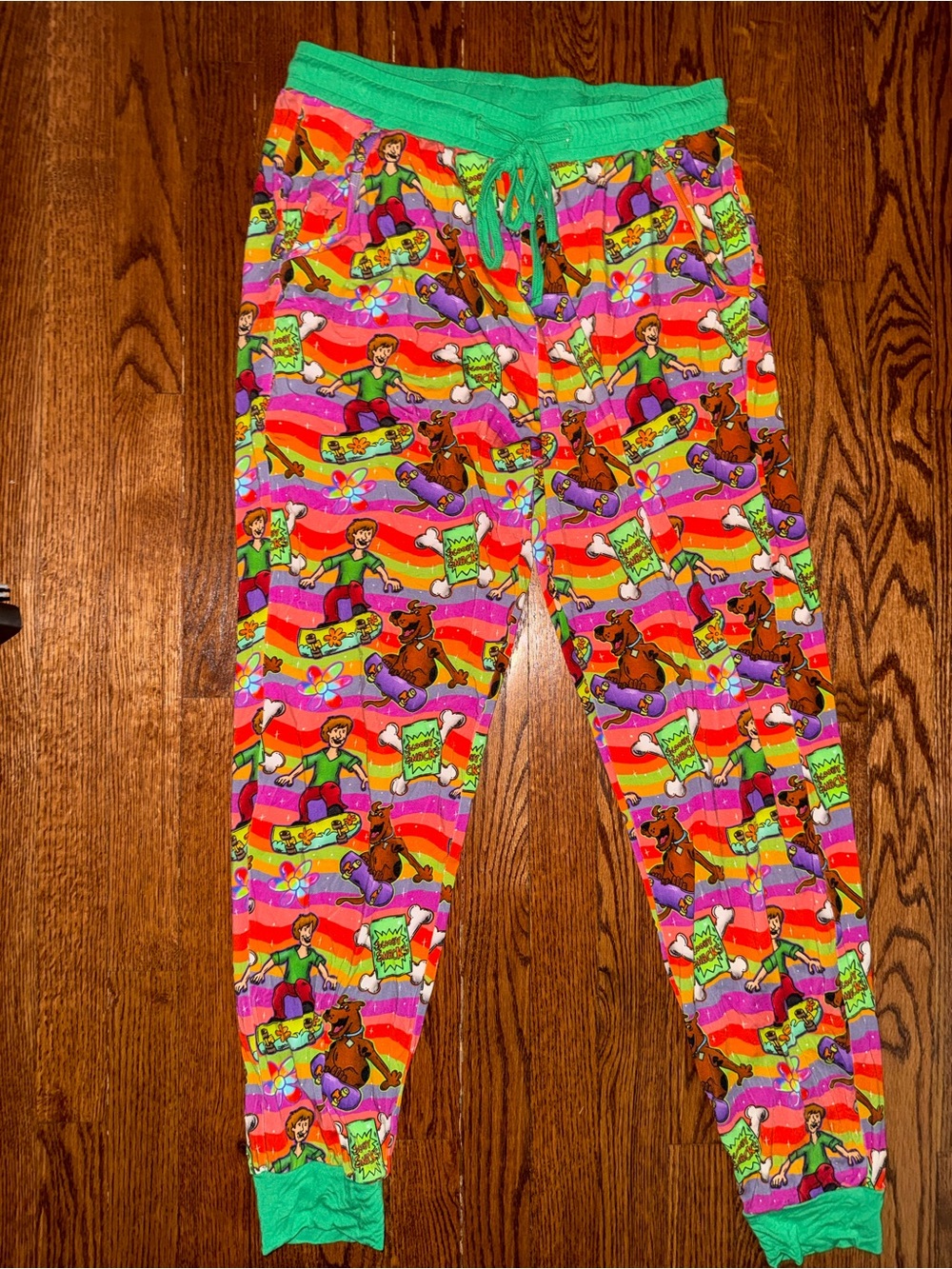 Colorful Rainbow Character Jogger Pants - Green Trim